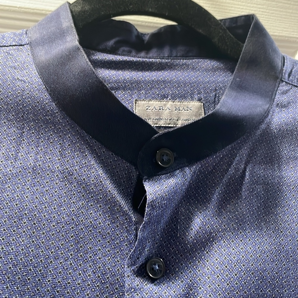 Zara Men’s Navy Blue XL Slim Fit Button Down Long sleeve